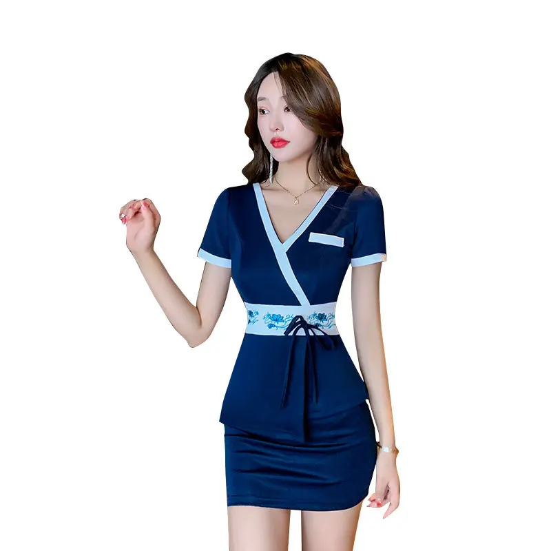 Woman Work Clothes Suit Hotel Waiter Beauty Salon Spa Massage Nail Cafe Sexy Foot Bath Sauna Technician Overall Skirt Uniform - Image 5