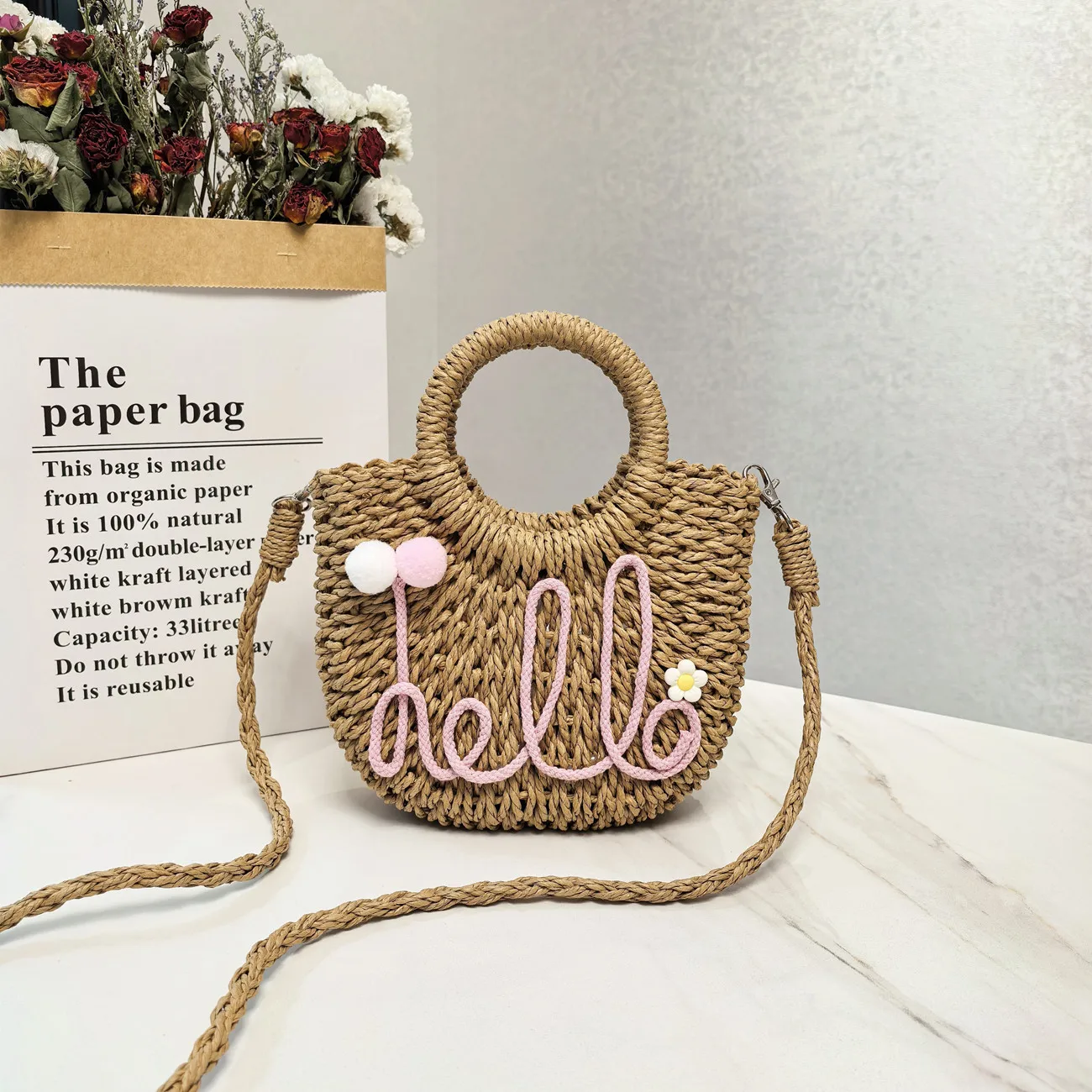 New Summer Handbag Handmade Straw Bag Fashion Handbag Fashion Shoulder Womens Bag Sweet Hand Solid Color Handbag Casual Bag - Image 2