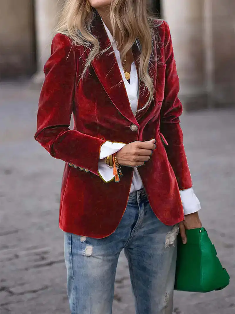 Women's Clothing European American Clothing Autumn Winter New Style Fashion Elegant Coats Solid Color Suit Jacket - Image 16