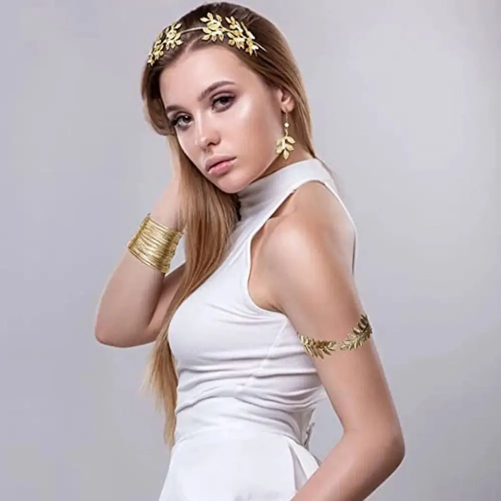 Baroque Women's Wedding Jewelry Set Gold Leaf Design Greek Goddess Hair Jewelry Necklace Bridal Earrings Rhinestone Jewelry Set - Image 5