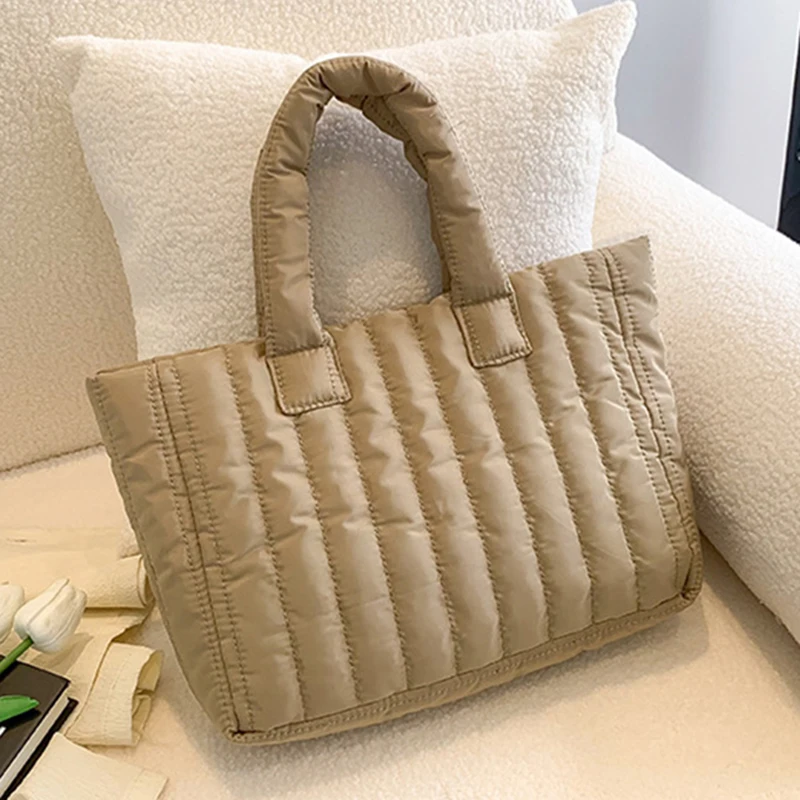 1pcs Ladies Tote Bags Large Capacity Cotton Padded Bag Solid Color Casual Fashion Nylon Elegant for handbag - Image 8