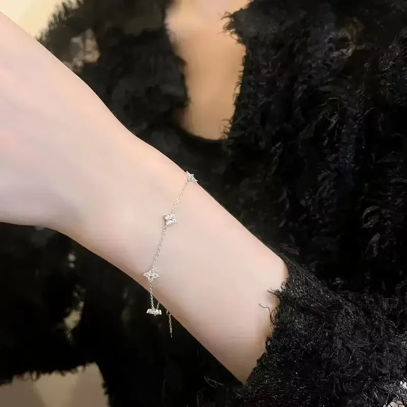 High Quality Crystal Four Leaf Flower Bracelet for Women Clasic Trendy Gold Color Stainless Steel Zircon Bangle Jewelry Gift - Image 3