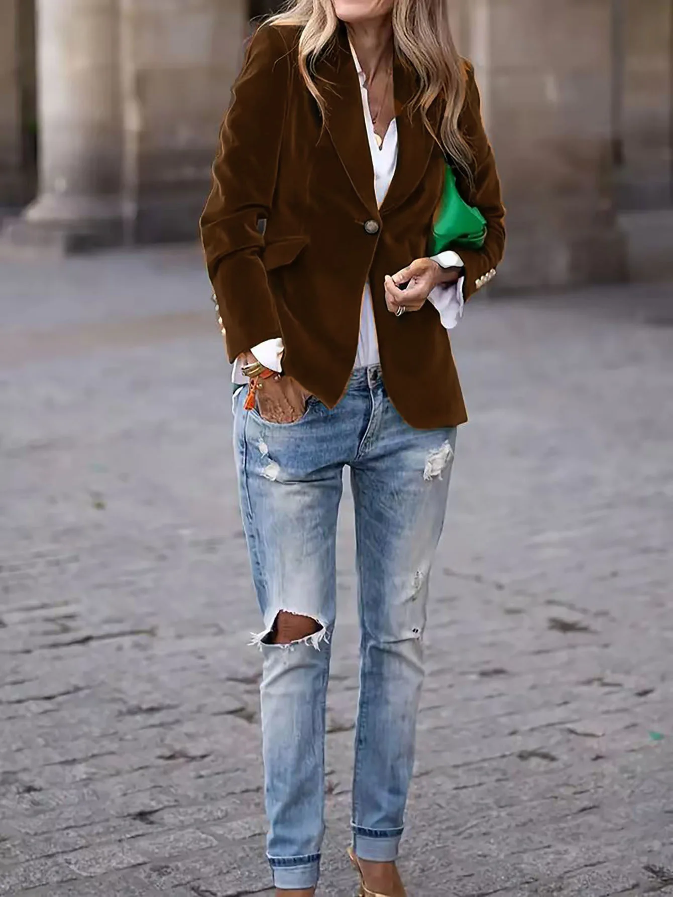 Women's Clothing European American Clothing Autumn Winter New Style Fashion Elegant Coats Solid Color Suit Jacket - Image 10