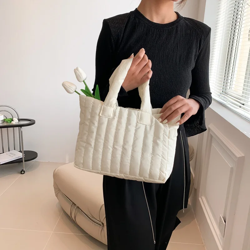 1pcs Ladies Tote Bags Large Capacity Cotton Padded Bag Solid Color Casual Fashion Nylon Elegant for handbag - Image 3