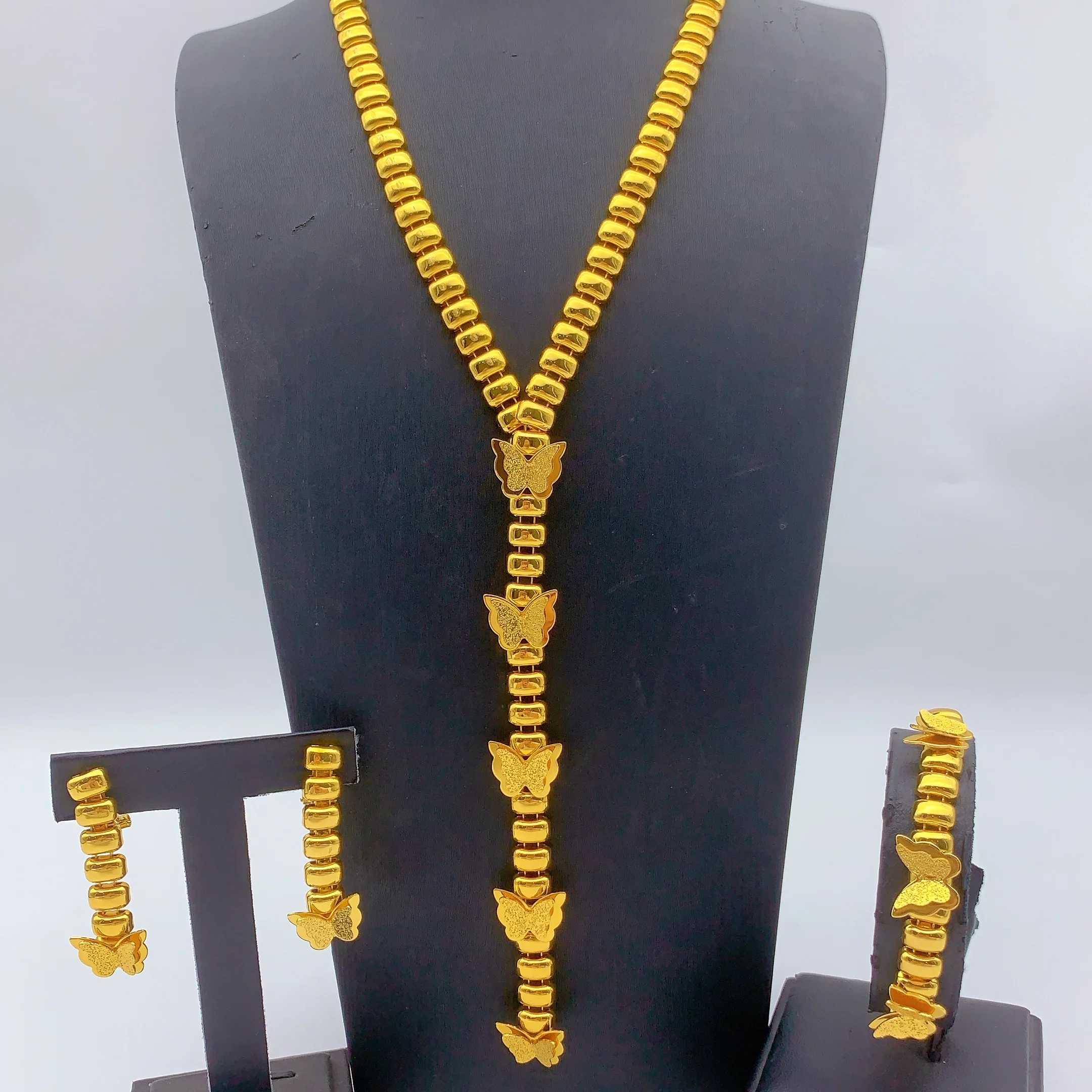 Dubai Jewelry Sets for Women Long Chain Necklaces Earrings Three Pieces Set 24K Gold Color Eritrean Wedding Party Gifts - Image 7