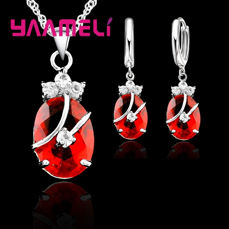 New Fashion Vintage Jewelry Sets For Women 925 Sterling Silver Crystal Stone Pendant Charms Wedding Necklace Hoop Earrings - Image 4
