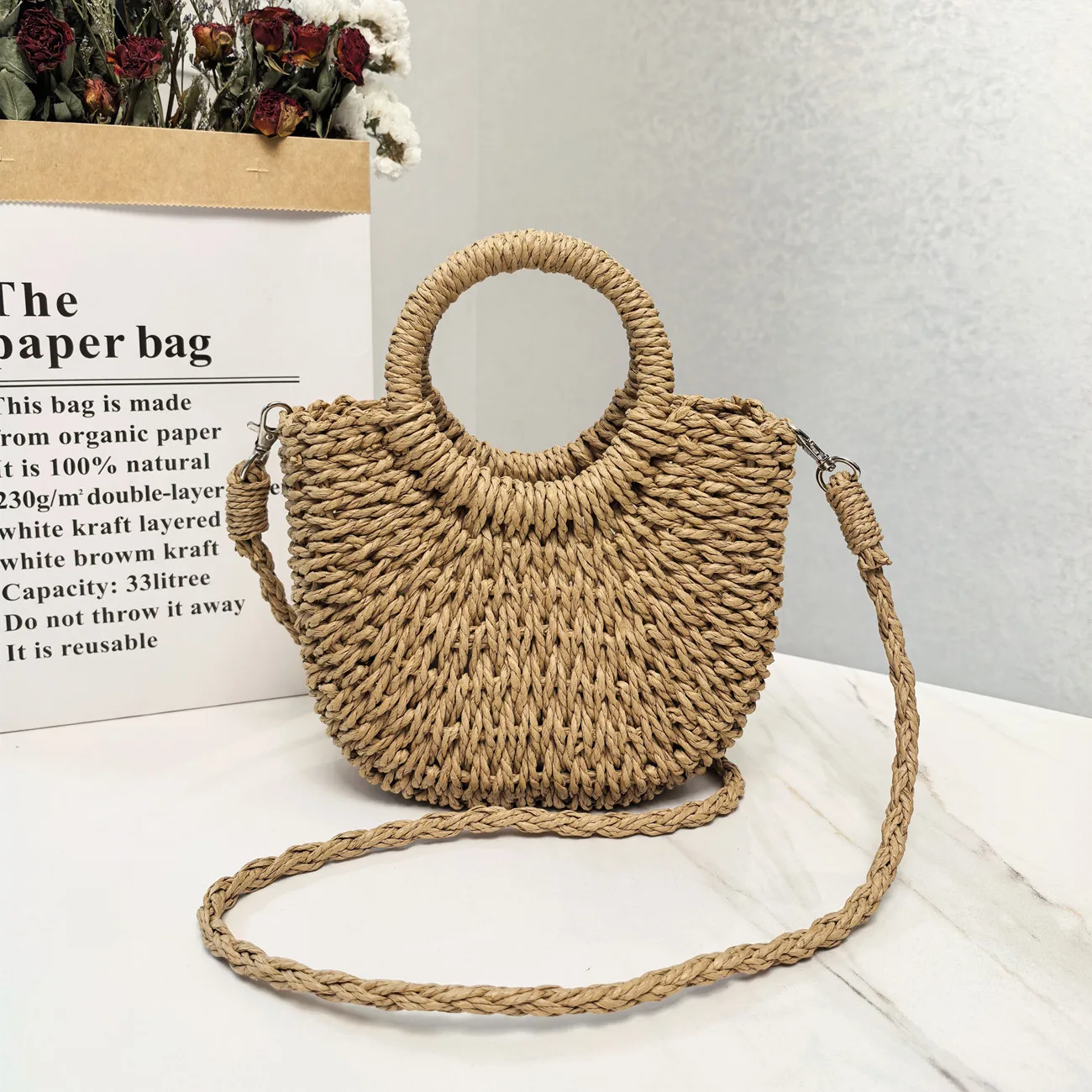 New Summer Handbag Handmade Straw Bag Fashion Handbag Fashion Shoulder Womens Bag Sweet Hand Solid Color Handbag Casual Bag - Image 10
