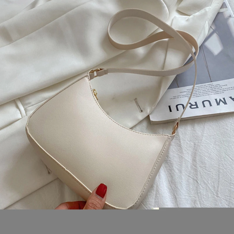 New Women's Handbag Fashionable Retro Solid Color Shoulder Bag PU Leather Casual Women's Hobos Handbag - Image 4