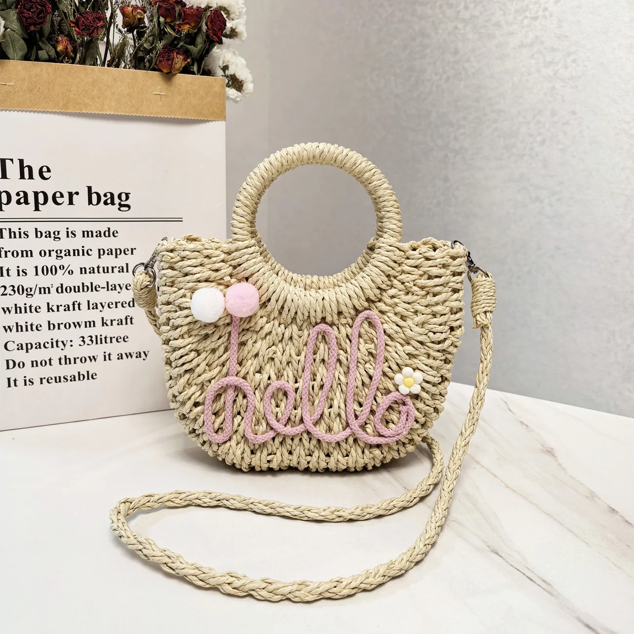 New Summer Handbag Handmade Straw Bag Fashion Handbag Fashion Shoulder Womens Bag Sweet Hand Solid Color Handbag Casual Bag - Image 11