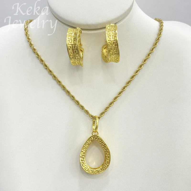 Dubai Golden Jewelry Sets for Women Luxury Italian Bridal Necklace Pendant Earrings Wedding Party Accessories Lady Gifts - Image 4