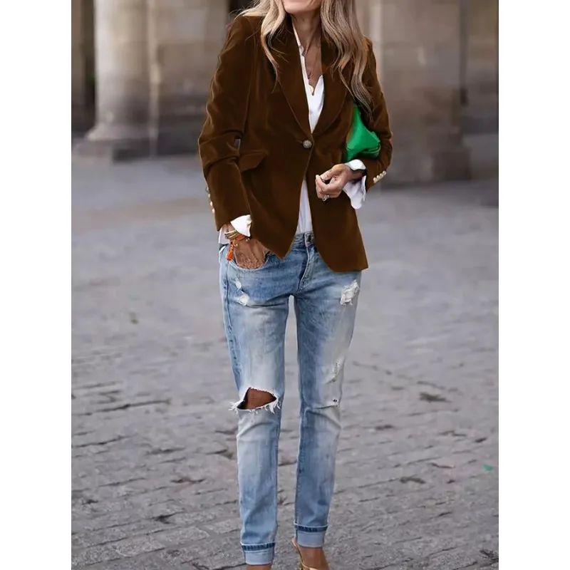 Women's Clothing European American Clothing Autumn Winter New Style Fashion Elegant Coats Solid Color Suit Jacket - Image 6