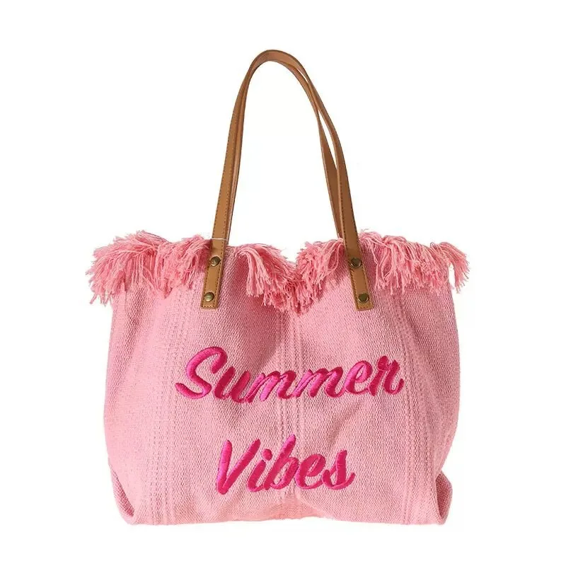 Handbag Woman Bag Design Simple Niche Travel Beach Tote Bag Tassel Letter Embroidery Fashion Large Capacity Shoulder Bags 2022 - Image 13