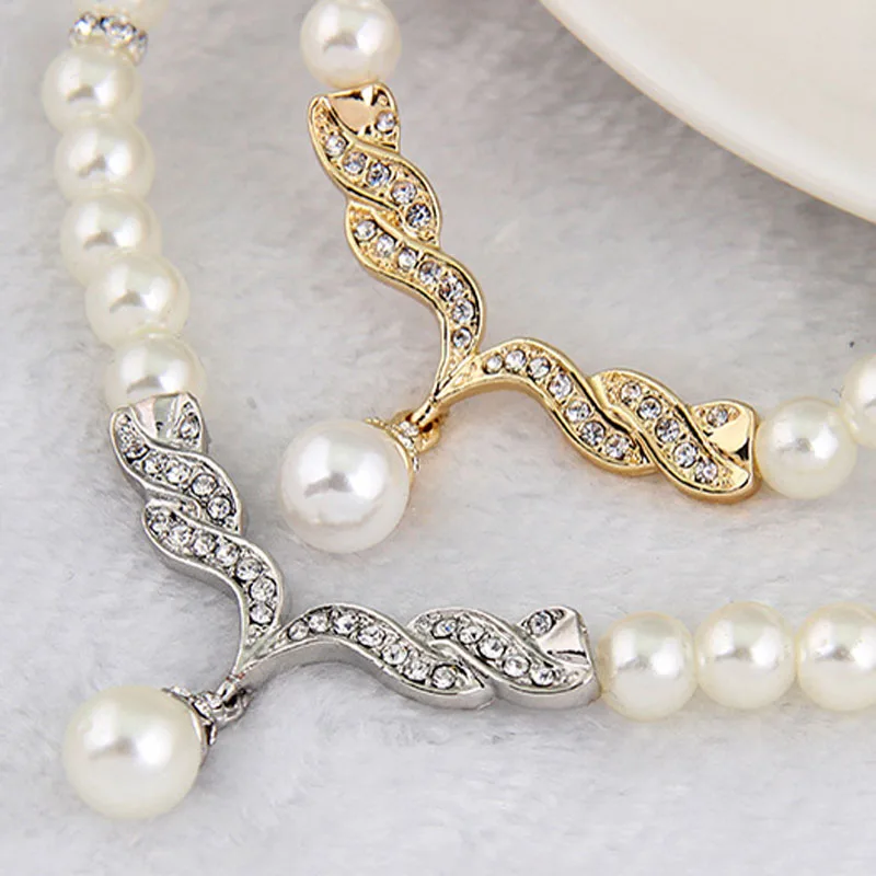 Women's 2 Piece Jewelry Sets One Gold Color Necklace + 1 Pair Earrings Wedding Bridal Pearl Elegant Decoration Pendientes Gifts - Image 4