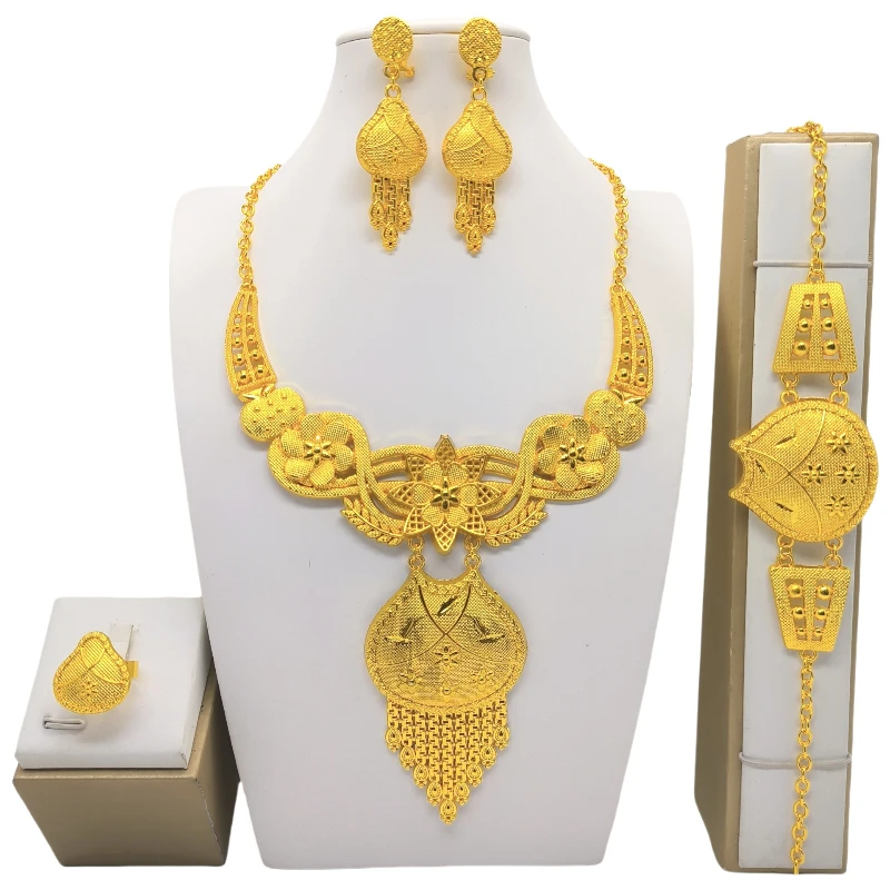 Bridal Wedding Jewelry Sets Necklace Earrings Ring Hands 4pcs/set Alloy Dubai Saudi Arabia Fashion Jewelrys Accessories - Image 3