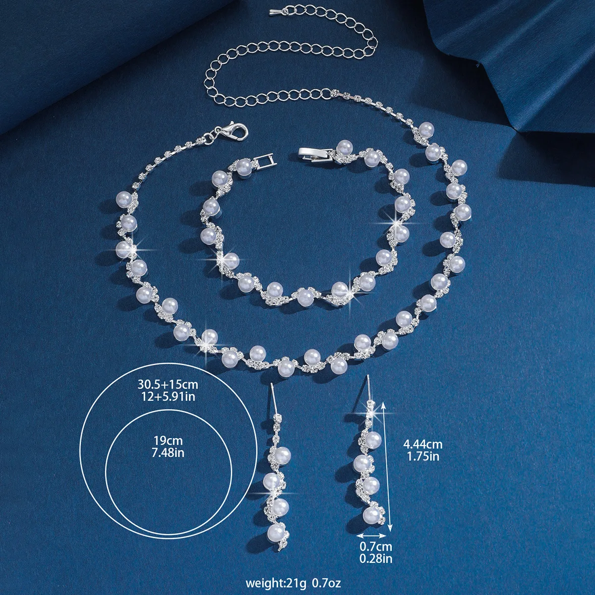 Pearl & Crystal Jewelry Set Choker Necklace Bracelet Drop Earrings Bridal Accessories for Wedding Prom Party Women Daily Wear - Image 4