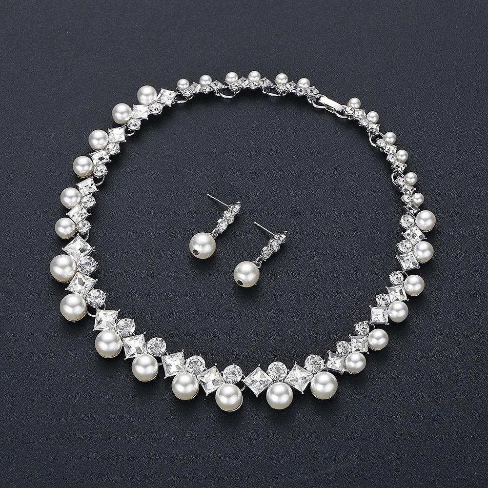 Earrings Jewelry Set Shiny Pearl Jewelry Set Rhinestone Necklace Set Eye-Catching Luxury Wedding Jewelry For Banquet Gift - Image 3