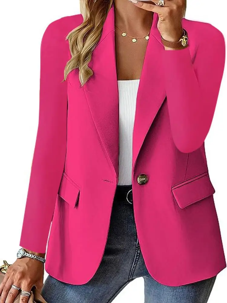 2025 New Women's Fashion Solid Button Suit Coat Lapel Long Sleeve Hatless Casual Coat/Jacket Oversized Work Office Business - Image 3