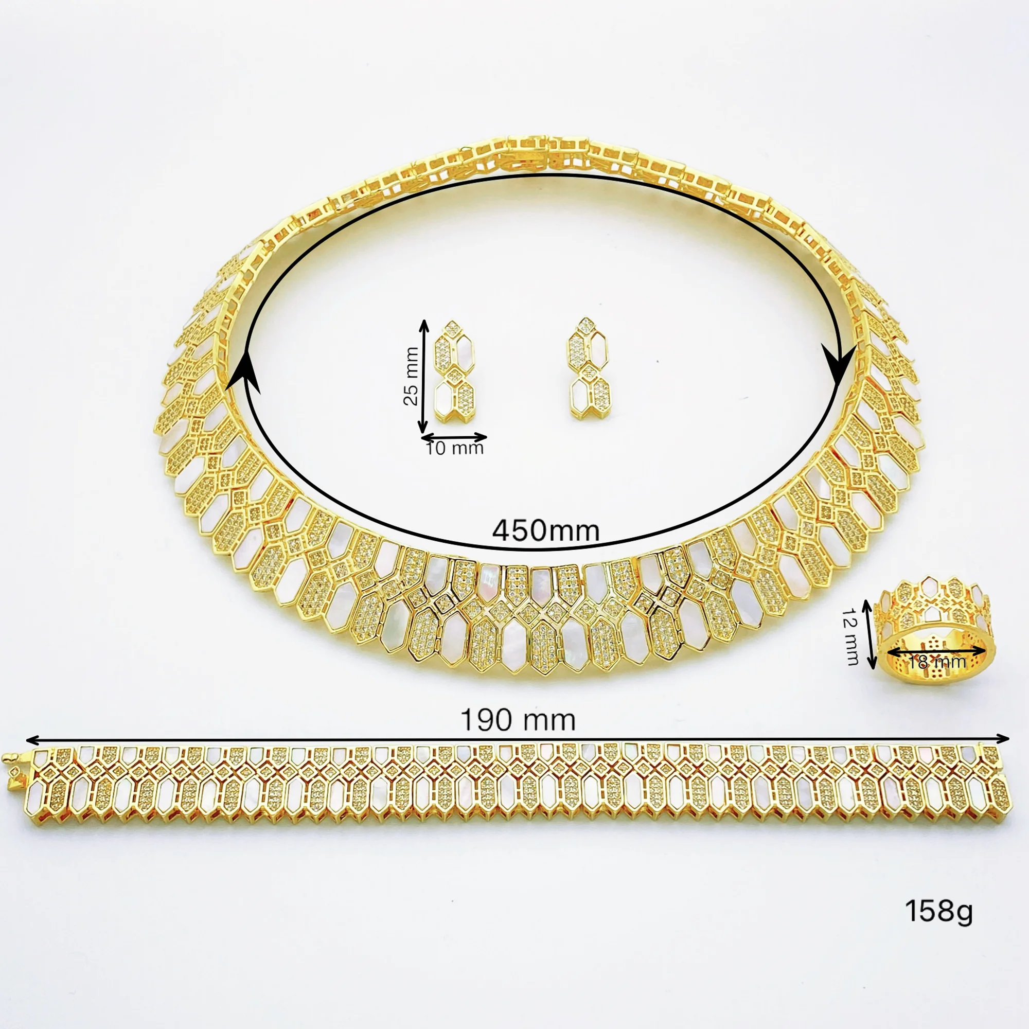 HOT Jewelry Sets For Woman Wedding Parties Jewellery Necklace Earrings Rings Bracelets For Gift Plating18k With CZ White shell - Image 3