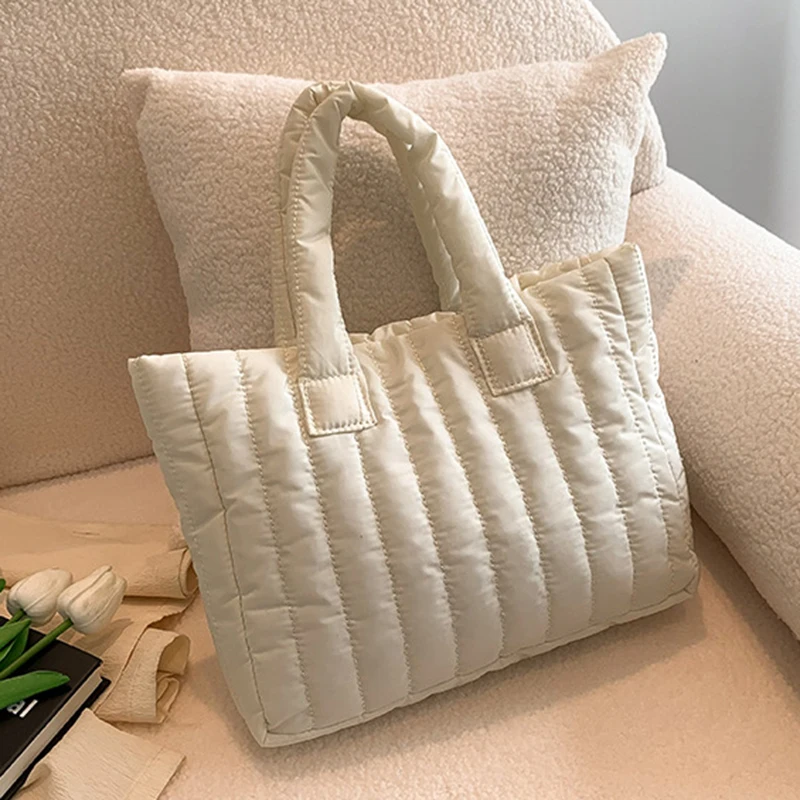 1pcs Ladies Tote Bags Large Capacity Cotton Padded Bag Solid Color Casual Fashion Nylon Elegant for handbag - Image 7