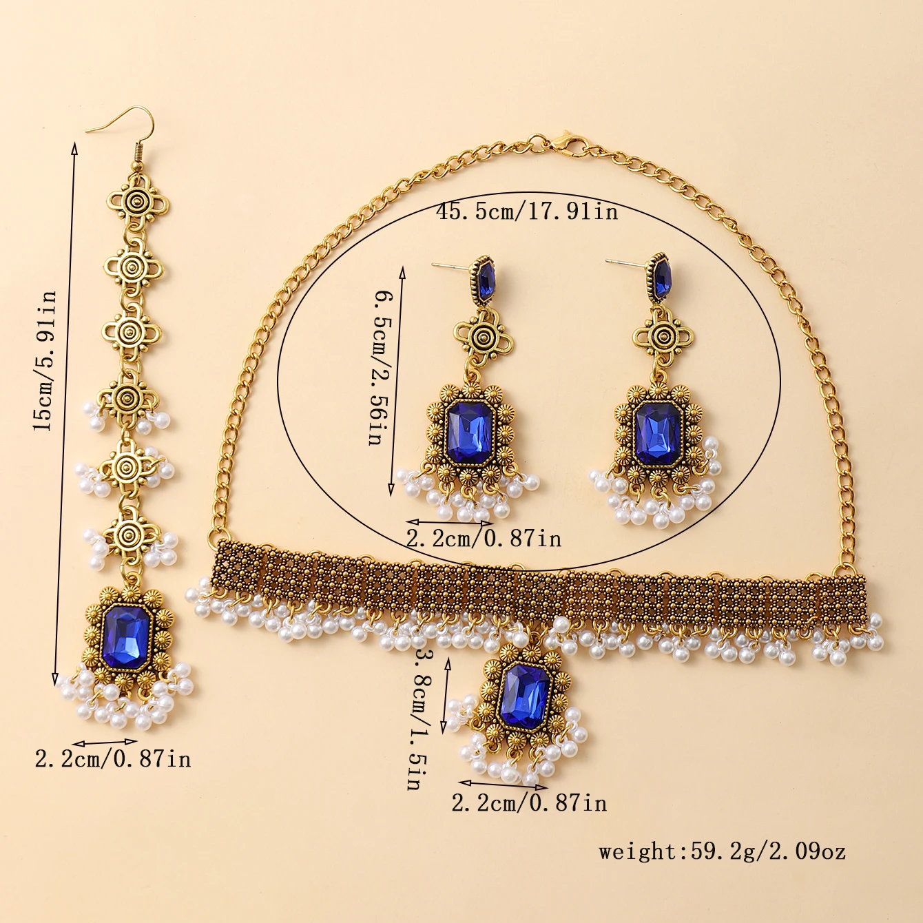 New Dubai Jewelry Set Earring for Women Bridal Wedding Accessories Vintage Geometric Crystal Necklace Forehead Headdress - Image 5