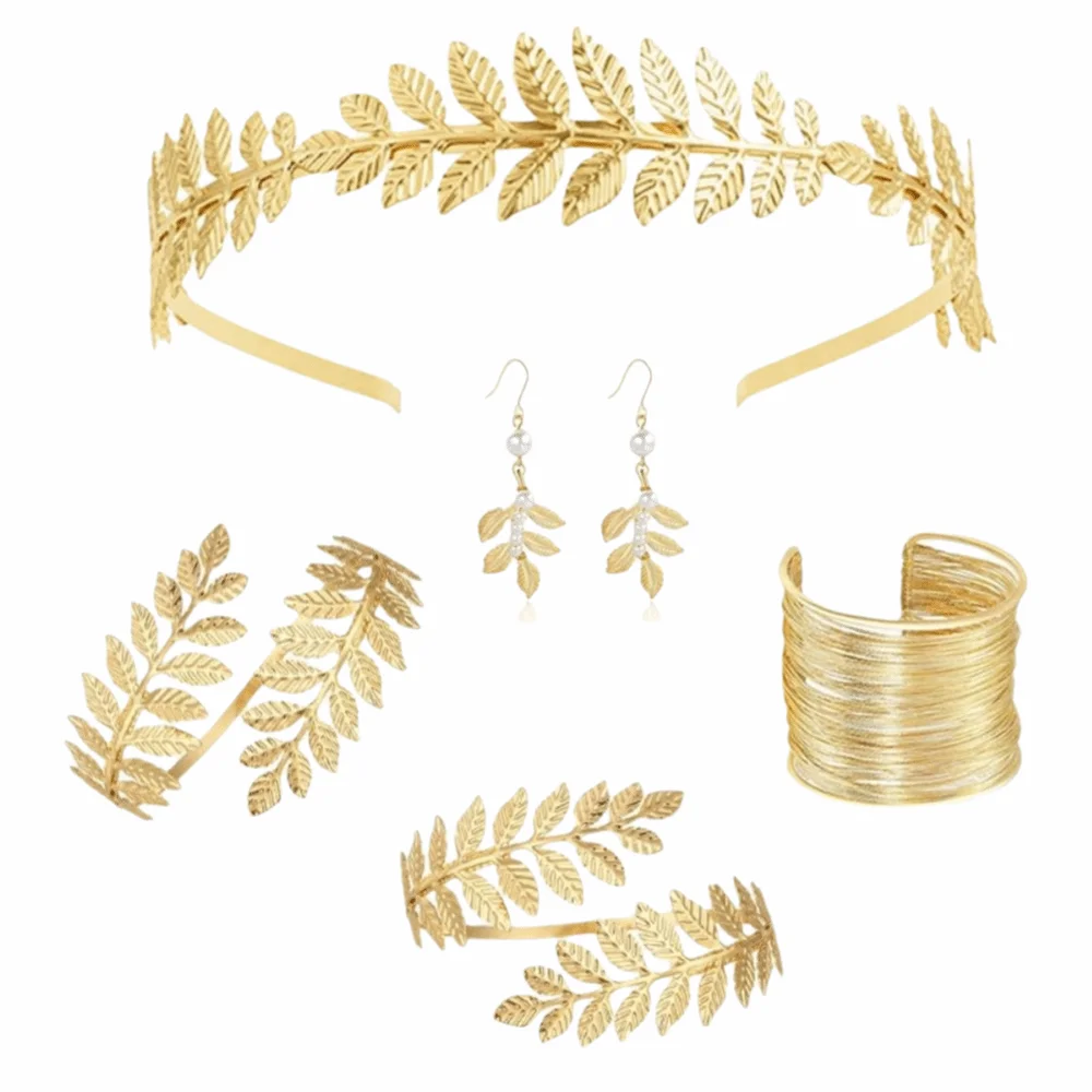 Baroque Women's Wedding Jewelry Set Gold Leaf Design Greek Goddess Hair Jewelry Necklace Bridal Earrings Rhinestone Jewelry Set - Image 11