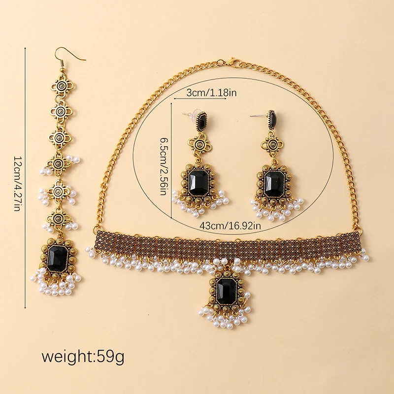 New Dubai Jewelry Set Earring for Women Bridal Wedding Accessories Vintage Geometric Crystal Necklace Forehead Headdress - Image 9