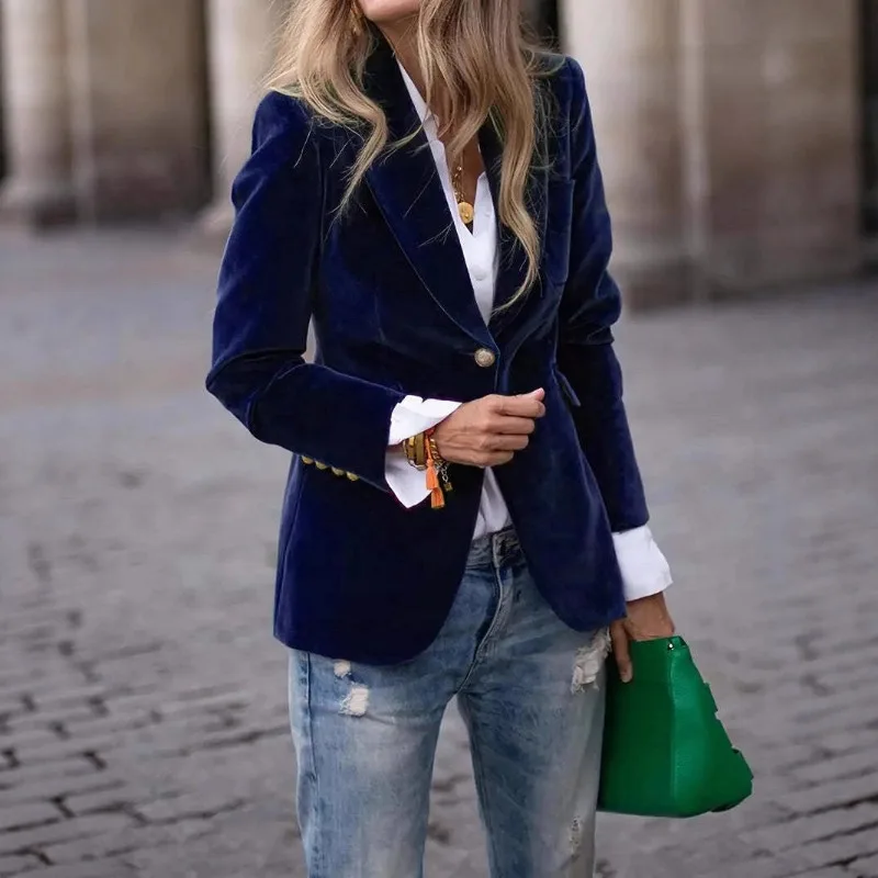 Women's Clothing European American Clothing Autumn Winter New Style Fashion Elegant Coats Solid Color Suit Jacket - Image 3