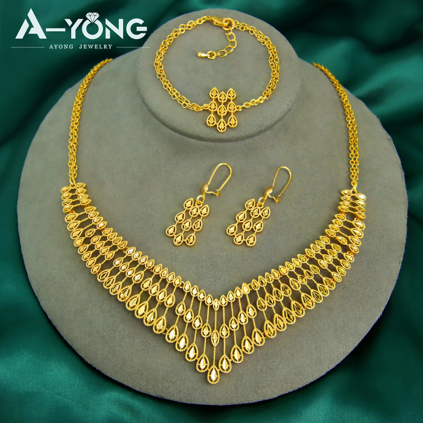 Gorgeous Dubai Wedding Jewelry Set 21k Gold Plated Turkish Vintage Bridal Necklace Bracelet Earrings Moroccan Marry Jewelrys - Image 6