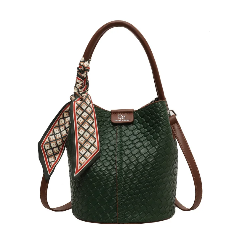 Fashionable Women's Bucket Bag, Stylish Solid Color Woven Effect Handbag Shoulder Bag and Crossbody Bag, Can Be Carried By Hand - Image 9