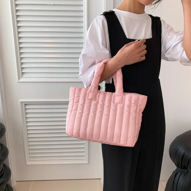1pcs Ladies Tote Bags Large Capacity Cotton Padded Bag Solid Color Casual Fashion Nylon Elegant for handbag - Image 4