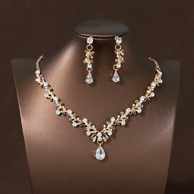 Bridal Wedding Jewelry 4-piece Set, Alloy Crystal Crown&Crystal Necklace&Earrings Women's Classic Wedding Tiaras - Image 7