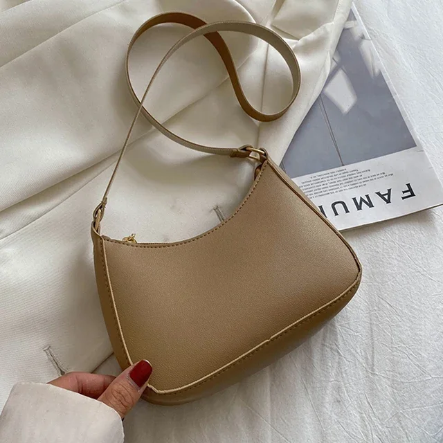 New Women's Handbag Fashionable Retro Solid Color Shoulder Bag PU Leather Casual Women's Hobos Handbag - Image 12
