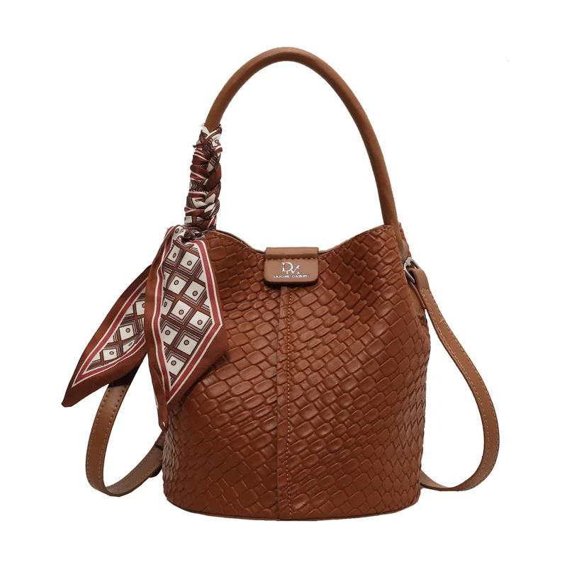 Fashionable Women's Bucket Bag, Stylish Solid Color Woven Effect Handbag Shoulder Bag and Crossbody Bag, Can Be Carried By Hand - Image 8