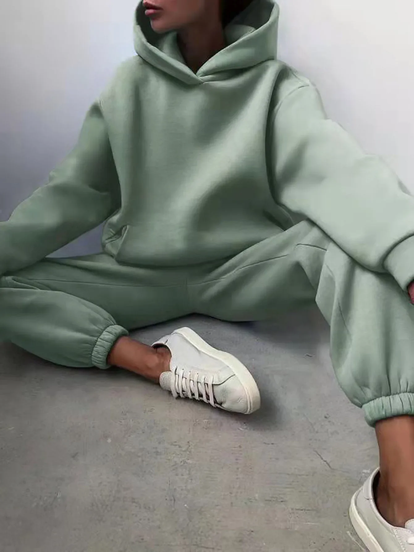 Women's Tracksuit Casual Solid Long Sleeve Hooded Sport Suits Autumn Warm Hoodie Sweatshirts and Long Pant Fleece Two Piece Sets - Image 7