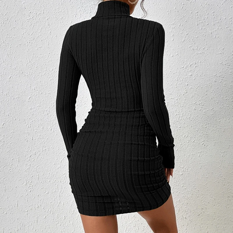 Women Dresses Elegant Party Autumn Winter New Turtleneck Long Sleeves Sexy Sheath Mini Dresses Bodycon Club Knitted Dress - Image 5