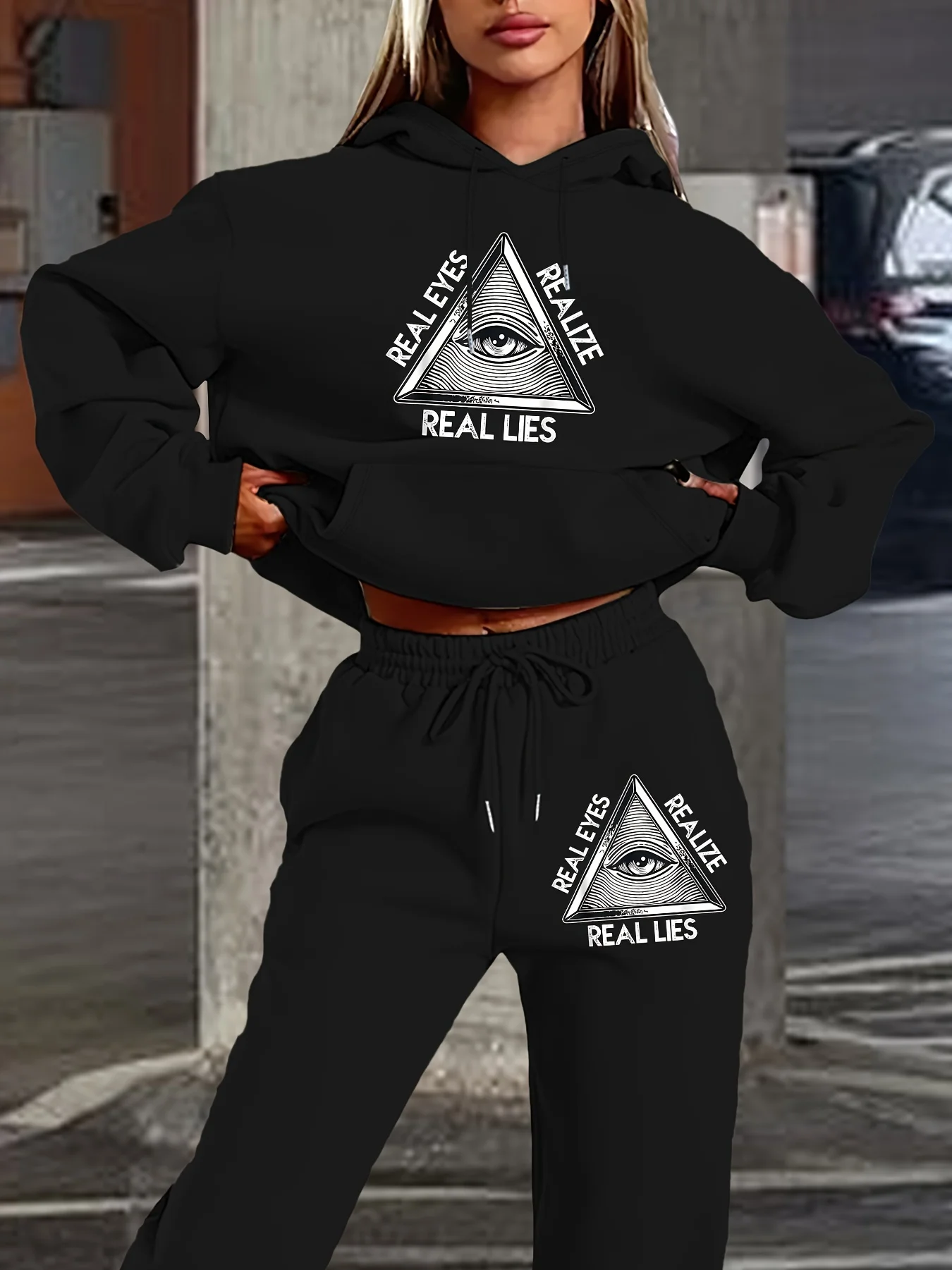 women's autumn winter clothing Hoodies Sweatshirt Trackpants 2-piece set Cotton Fashion drawstring Oversized pullover and pants