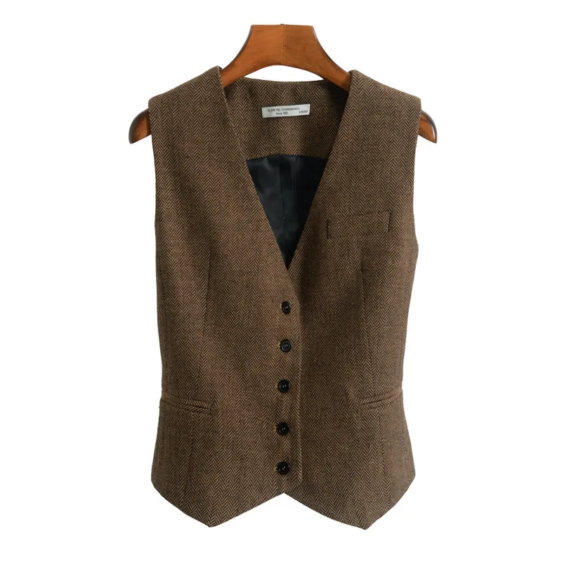 Women's Suit Vest Herringbone Tweed V-neck 4 button Vest Ladies Retro Slim Fit Sleeveless Waistcoat steampunk femme - Image 8